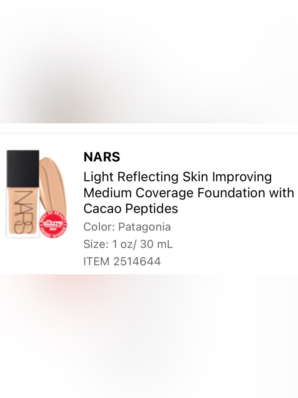 NARS Skin Improving Medium Foundation in Patagonia